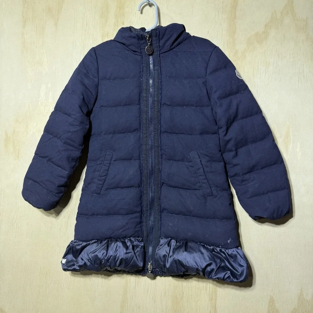 Moncler Kids Girls Puffer Coat Size 5 Navy Blue Hooded Down Jacket